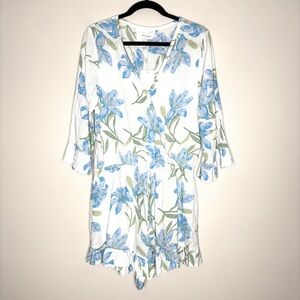 NWT Piyama Harper Romper One Piece In Lilies Cornflower Blue Floral Size L